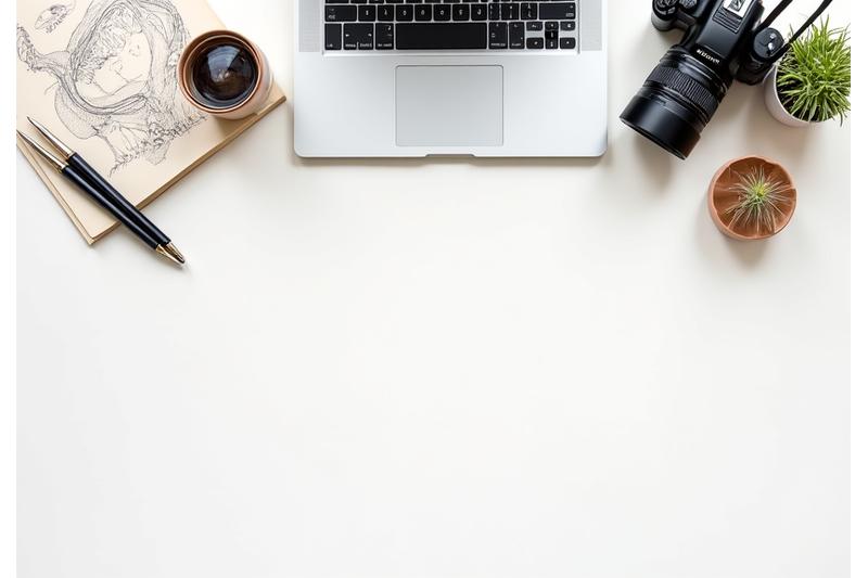Personne écrivant sur un ordinateur portable avec des outils de création